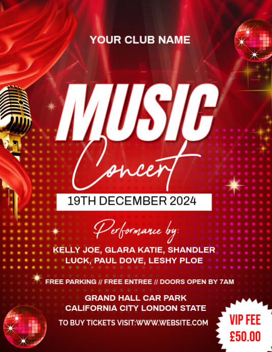 Red Maximalist Music Concert Invitation Template Design Flyer (us ...
