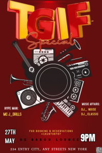 Red Maximalist Music Event Pinterest Graphic template