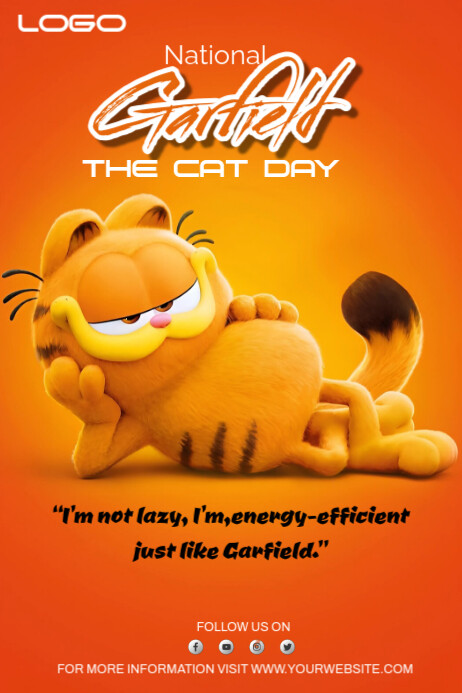 Red Maximalist National Garfield The Cat Day  Poster template
