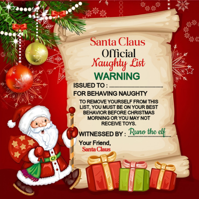 Red Maximalist Naughty List Warning Instagram Post Template | PosterMyWall