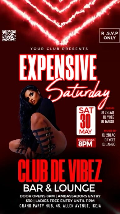 Red Maximalist Neon Saturday Bash Party Video Digital Display (9:16) template