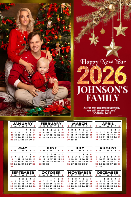 Red Maximalist New Year 2026 Family Calendar – Flyer/poster Template ...
