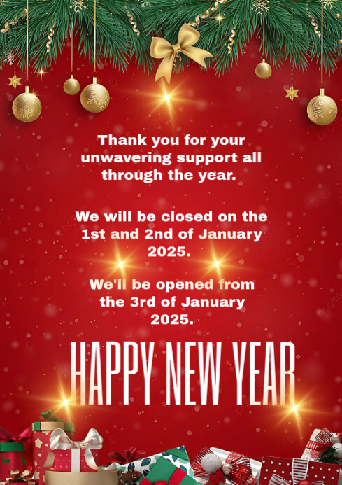 Red Maximalist New Year Closing Hours A4 template