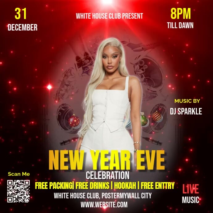 Red Maximalist New Year Eve Instagram Post Template | PosterMyWall