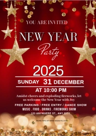 Red Maximalist New Year Party A4 template