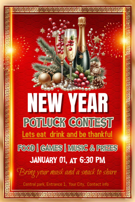 New Year Potluck Contest เทมเพลต | PosterMyWall