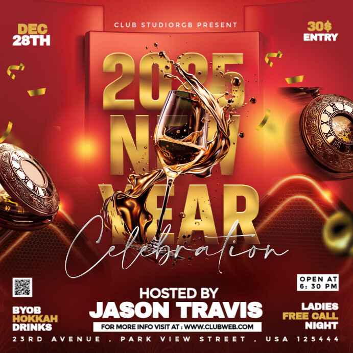 Red Maximalist New Years Party Flyer Instagram Post Template | PosterMyWall