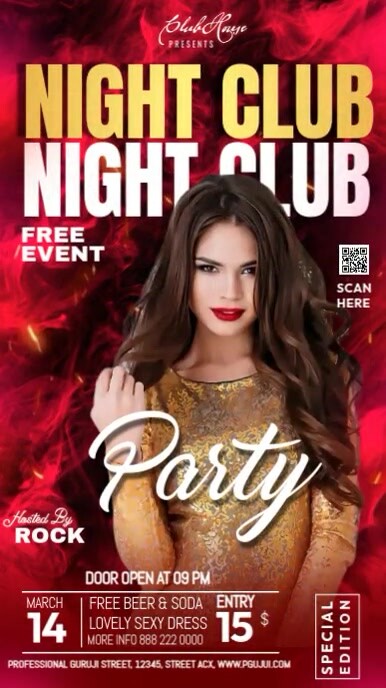 Red Maximalist Night Club Party Instagram Story Template | PosterMyWall