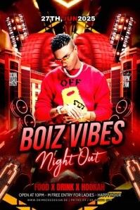Red Maximalist Night Party Flyer Banner 4' × 6' template