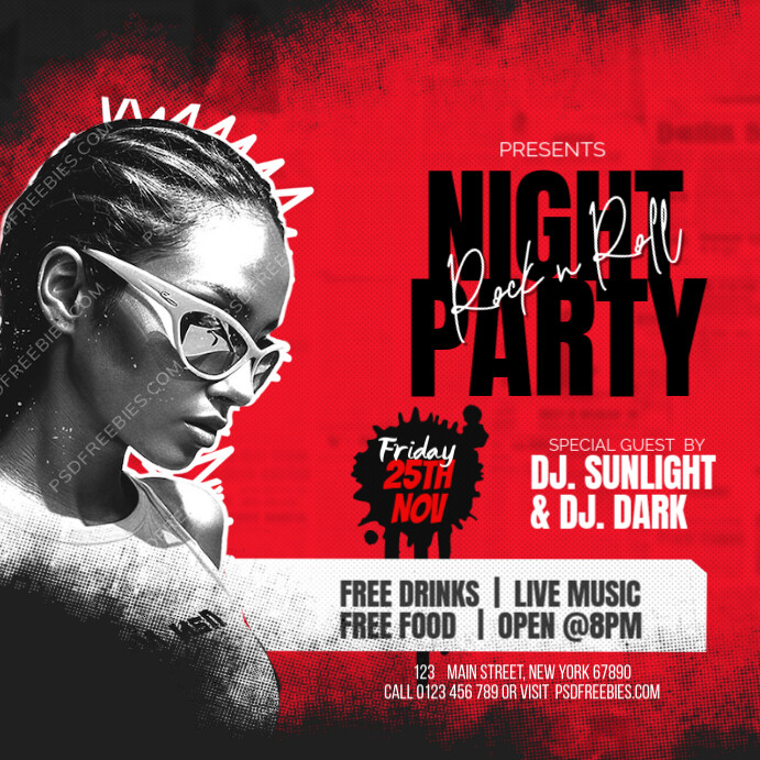 Red Maximalist Night Party Instagram Post Template | PosterMyWall