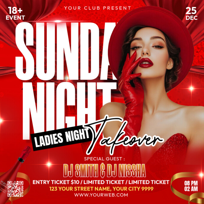 Red Maximalist Night Party Instagram Post Template | PosterMyWall