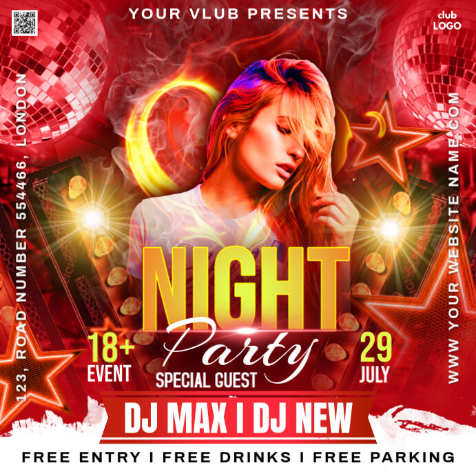 Red Maximalist Night Party Instagram Post Template | PosterMyWall