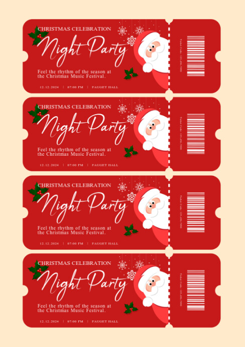 Red Maximalist Night Party Ticket A4 Template | PosterMyWall