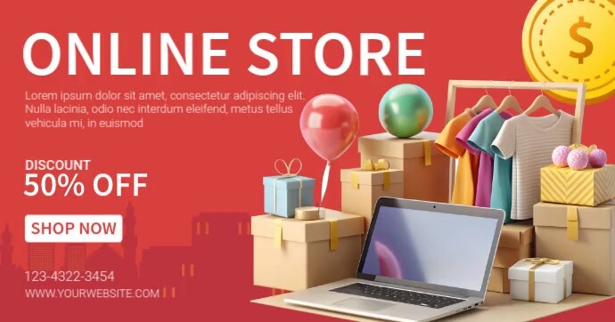 Red Maximalist Online Store Facebook Shared Image template