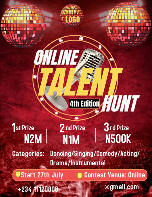 Red Maximalist Online Talent Hunt Design/ Kids Talent Hunt/ Music Talent Hunt/ Dance Talent Hunt Pos Рекламная листовка (US Letter) template