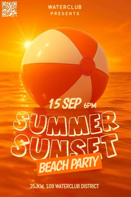Orange Maximalist Orange Summer Sunset Beach Party Poster Plakkaat template