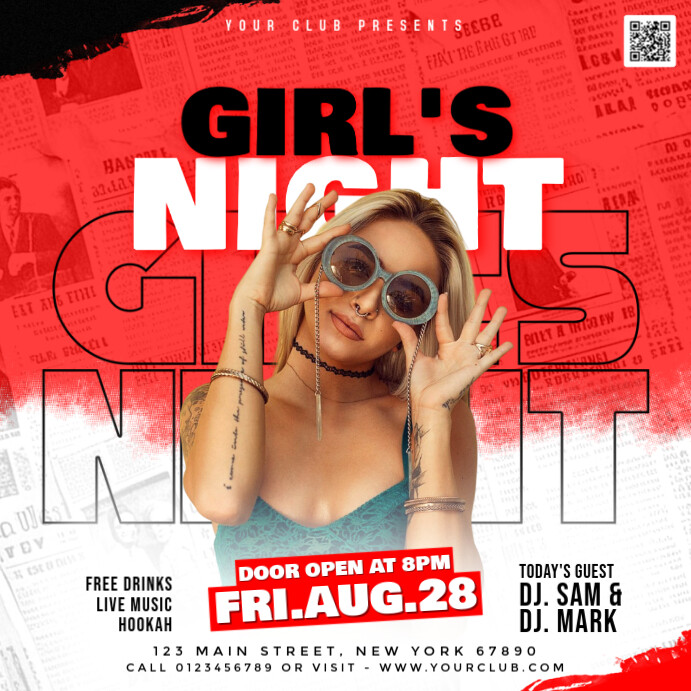 Red Maximalist Party Night Instagram Post Template | PosterMyWall