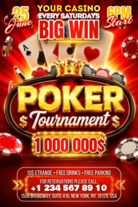 Red Maximalist Poker Tournament Banner 4' × 6' Video template