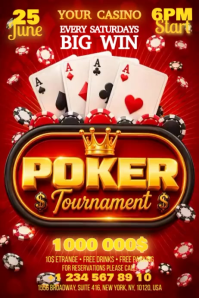 Red Maximalist Poker Tournament Banner 4' × 6' Video template