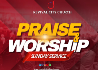 Red Maximalist Praise And Worship Sunday Service  Postcard template