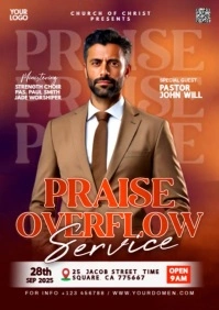 Red Maximalist Praise Overflow Service  A4 template