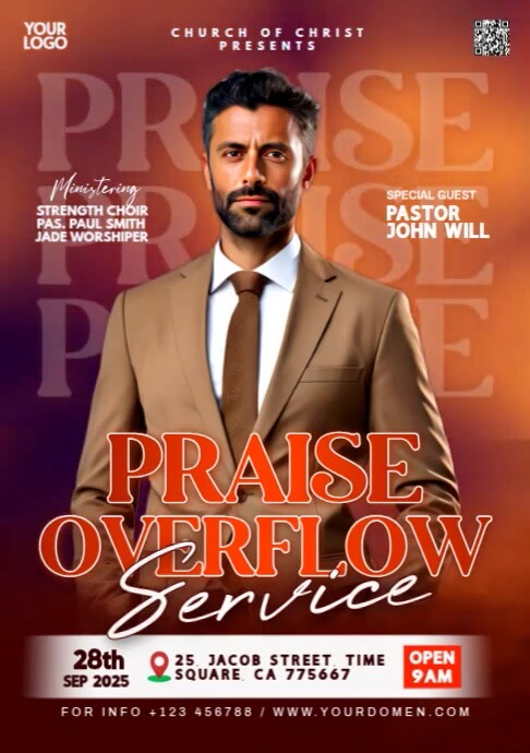 Red Maximalist Praise Overflow Service  A4 template