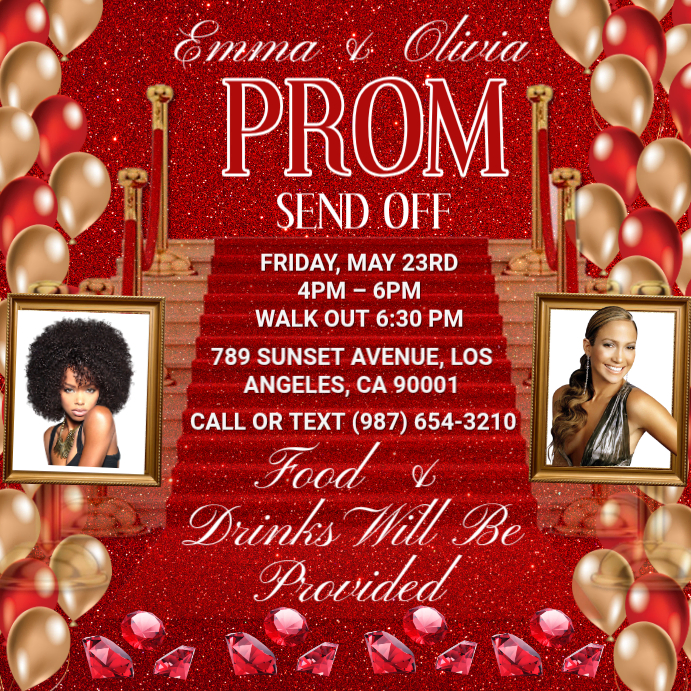 Red Maximalist Prom Send Off Instagram Post Template | PosterMyWall
