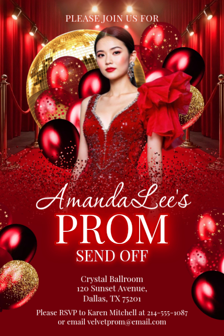 Red Prom Send Off Posters Template | PosterMyWall