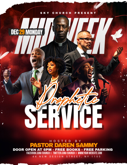 Red Maximalist Prophetic Midweek Service Flyer (us Letter) template