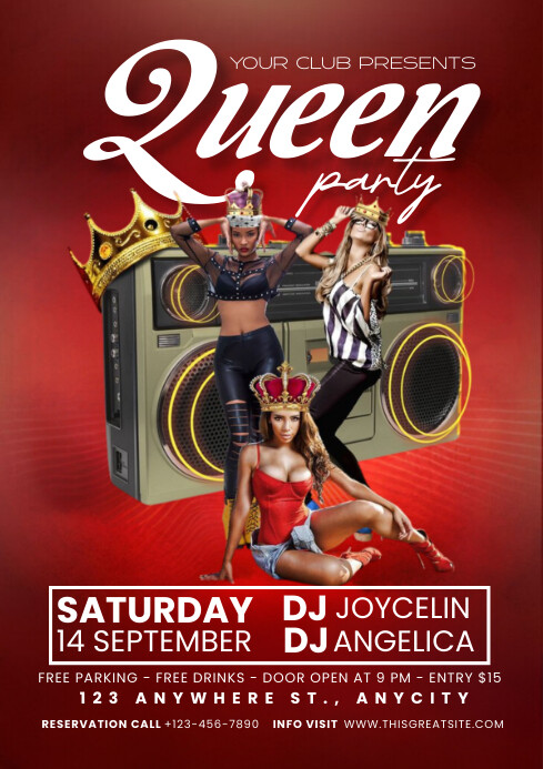 Red Maximalist Queen's Party A4 template