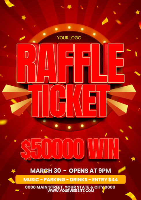 Red Maximalist Raffle Ticket A4 Template | PosterMyWall
