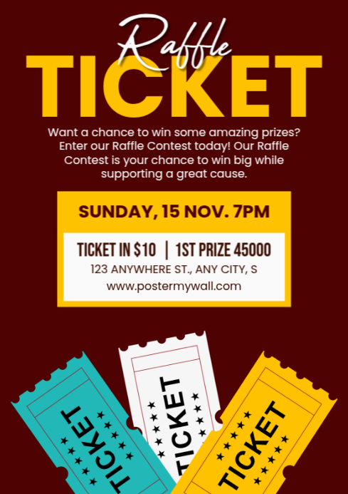 710 Raffle Red Maximalist Raffle Ticket Contest A4 Template | PosterMyWall