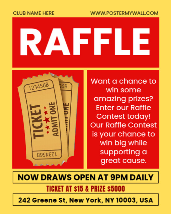 Red Maximalist Raffle Ticket Contest Instagram Portrait template