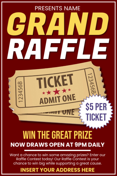 Red Maximalist Raffle Ticket Contest Invitation Poster Template ...