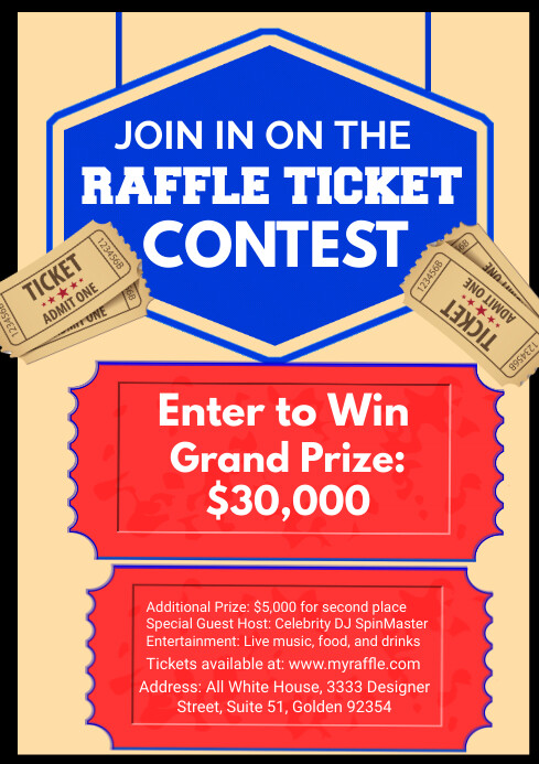 Red Maximalist Raffle Ticket Flyers Raffle Co Template | PosterMyWall