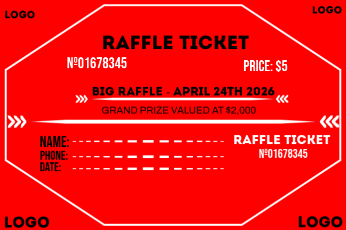 Print Labels For Raffle Red Maximalist Raffle Ticket Label Template | PosterMyWall