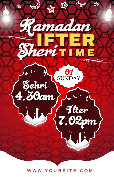 Red Maximalist Ramadan Ifter & Sehri Banner Tabloid template
