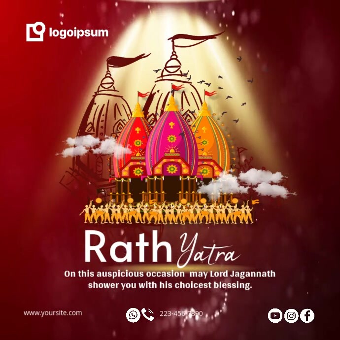 Red Maximalist Rath Yatra Video Template Instagram Post Square (1:1)