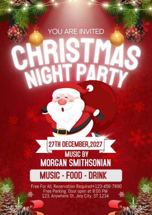 Plantilla de Red Maximalist Red And Green Christmas Night Party A4 ...