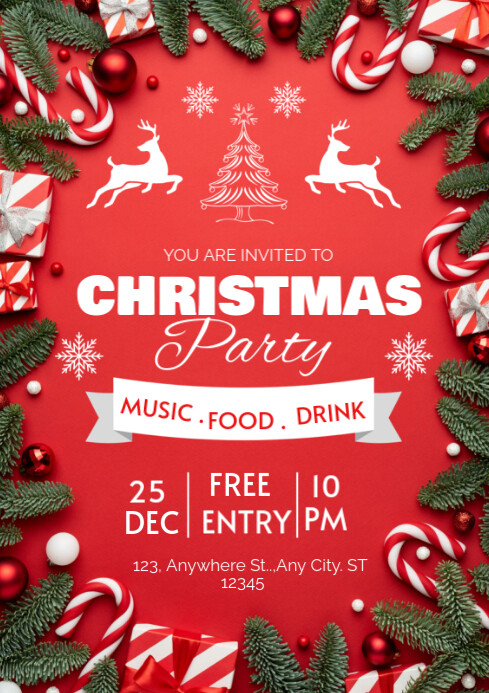 Copy of Red Maximalist Red And Green Christmas Party A4 | PosterMyWall
