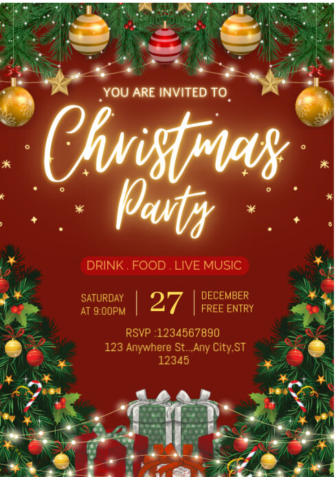 Copy of Red Maximalist Red And Green Christmas Party Invitation A4 ...