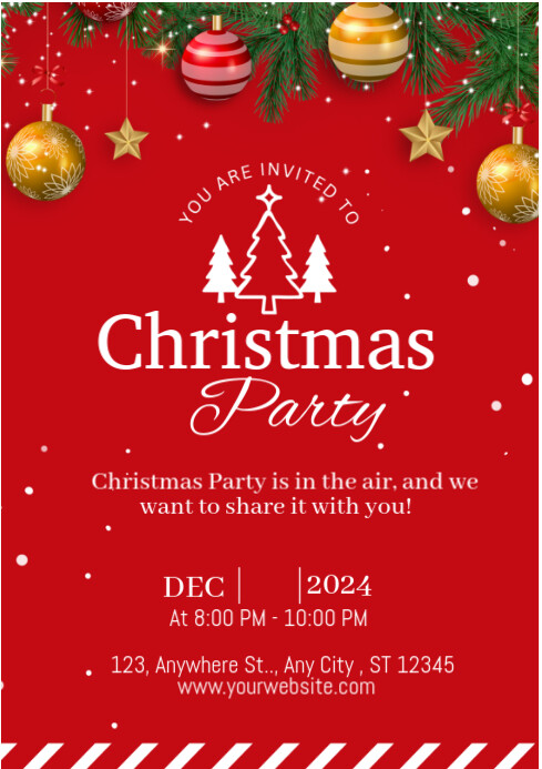 Copy of Red Maximalist Red And White Christmas Party Invitation A4 ...