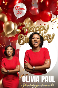 Red Maximalist Red Balloon Birthday Flyer Template | Fully Editable Happy Birthday Design Pinterest