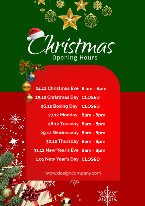 Red Maximalist Red Christmas Opening Hours A5 template