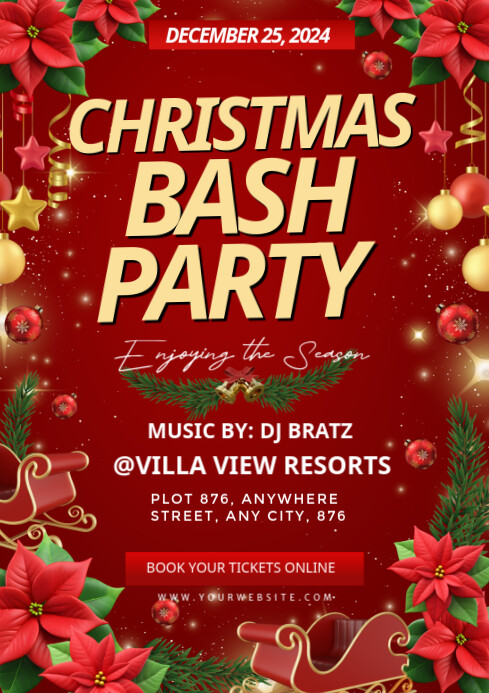 Red Maximalist Red Christmas Party Flyer A4 Template | PosterMyWall