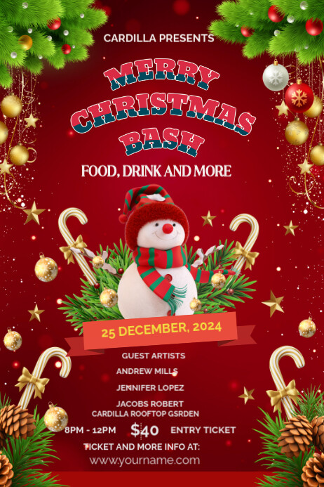 Red Maximalist Red Christmas Party Flyer Poster Template | PosterMyWall