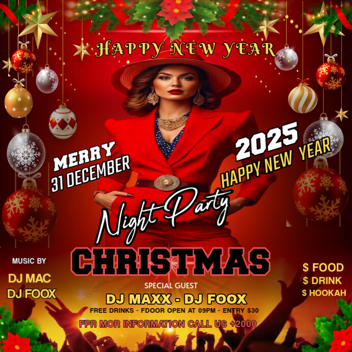 Copy of Red Maximalist Red Maximalist Christmas Night Party Flyer ...