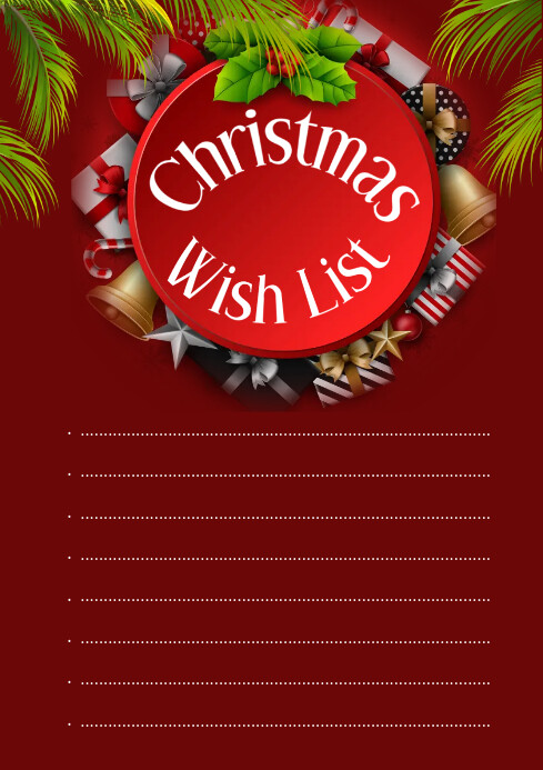 Plantilla de Red Maximalist Red Maximalist Christmas Wish List A4 A4 ...