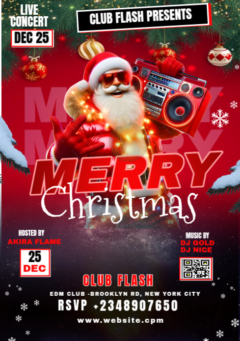 Red Maximalist Red Merry Christmas party A4 Template | PosterMyWall