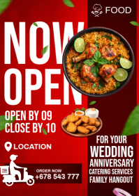 Red Maximalist Restaurant Opening A4 template